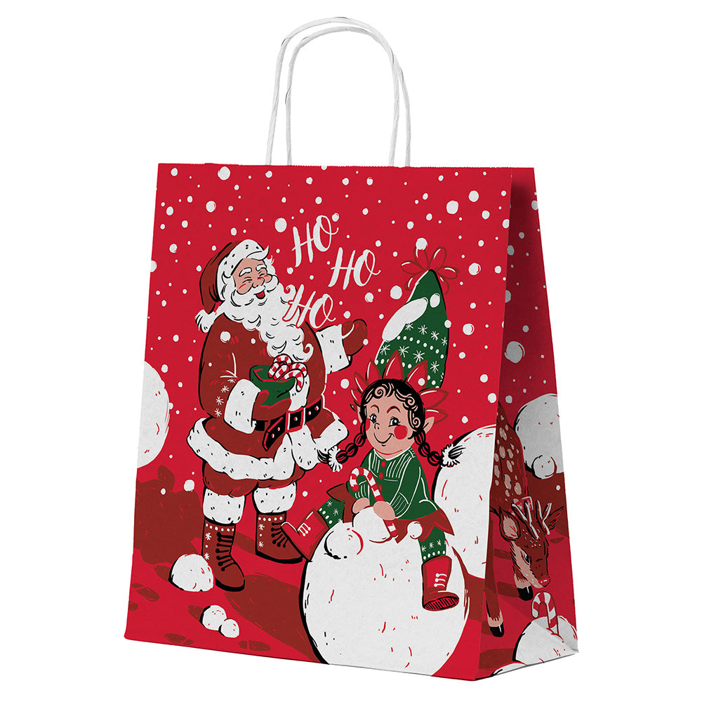 Torba papierowa świąteczna 180x80x220mm Czerwona Mikołaj Elf