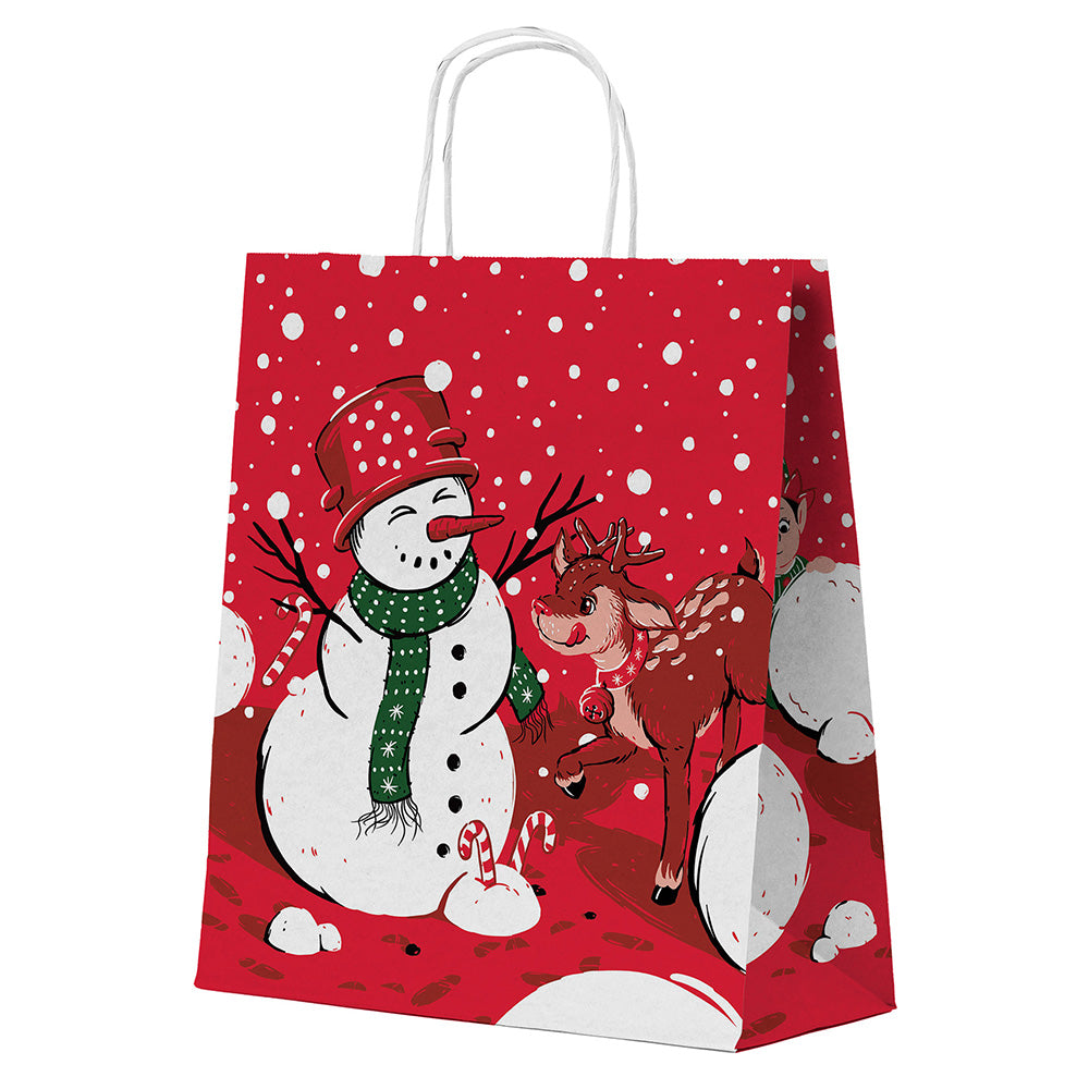 Torba papierowa świąteczna 180x80x220mm Czerwona Mikołaj Elf