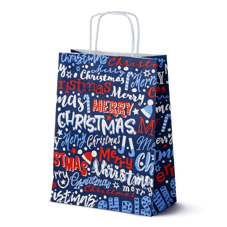 Torba papierowa świąteczna 240x100x320mm Granatowa Merry Christmas