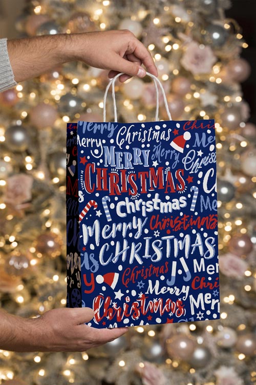 Torba papierowa świąteczna 240x100x320mm Granatowa Merry Christmas