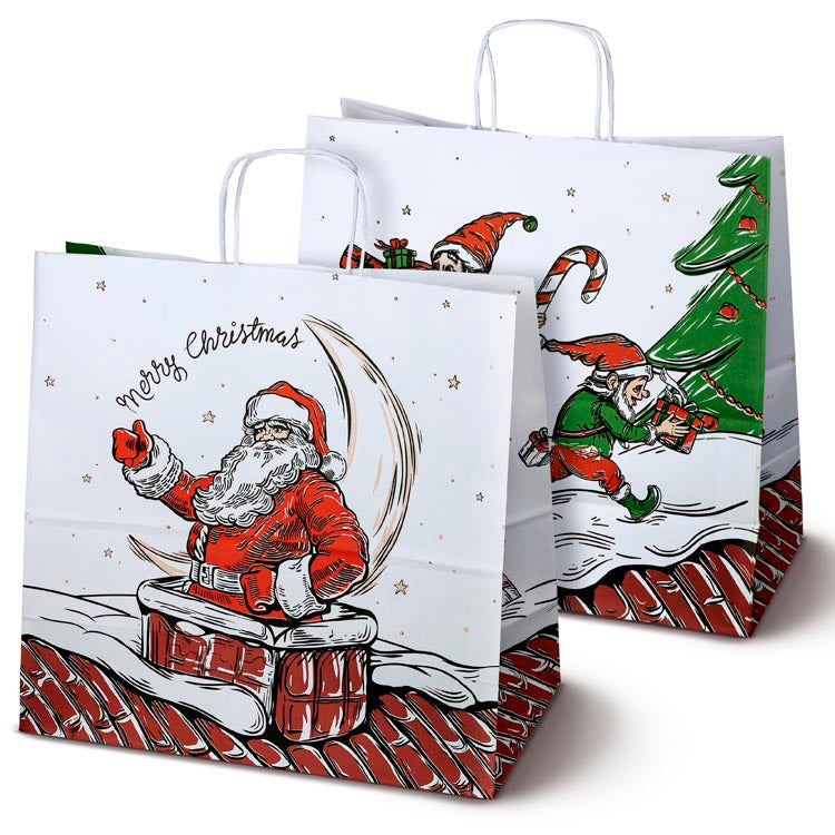 Torba papierowa świąteczna 400x180x390 mm Mikołaj i Elf