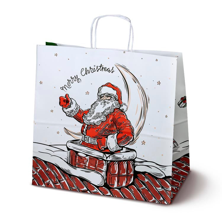 Torba papierowa świąteczna 400x180x390 mm Mikołaj i Elf