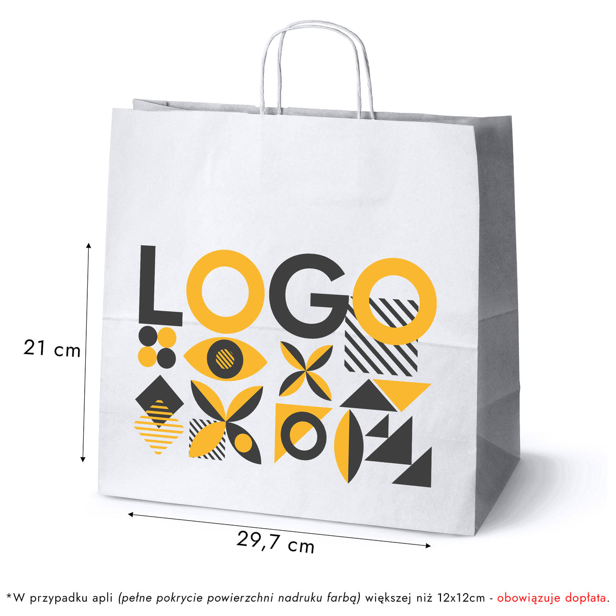 Torba papierowa 400x180x390mm z nadrukiem Biała 50 szt.