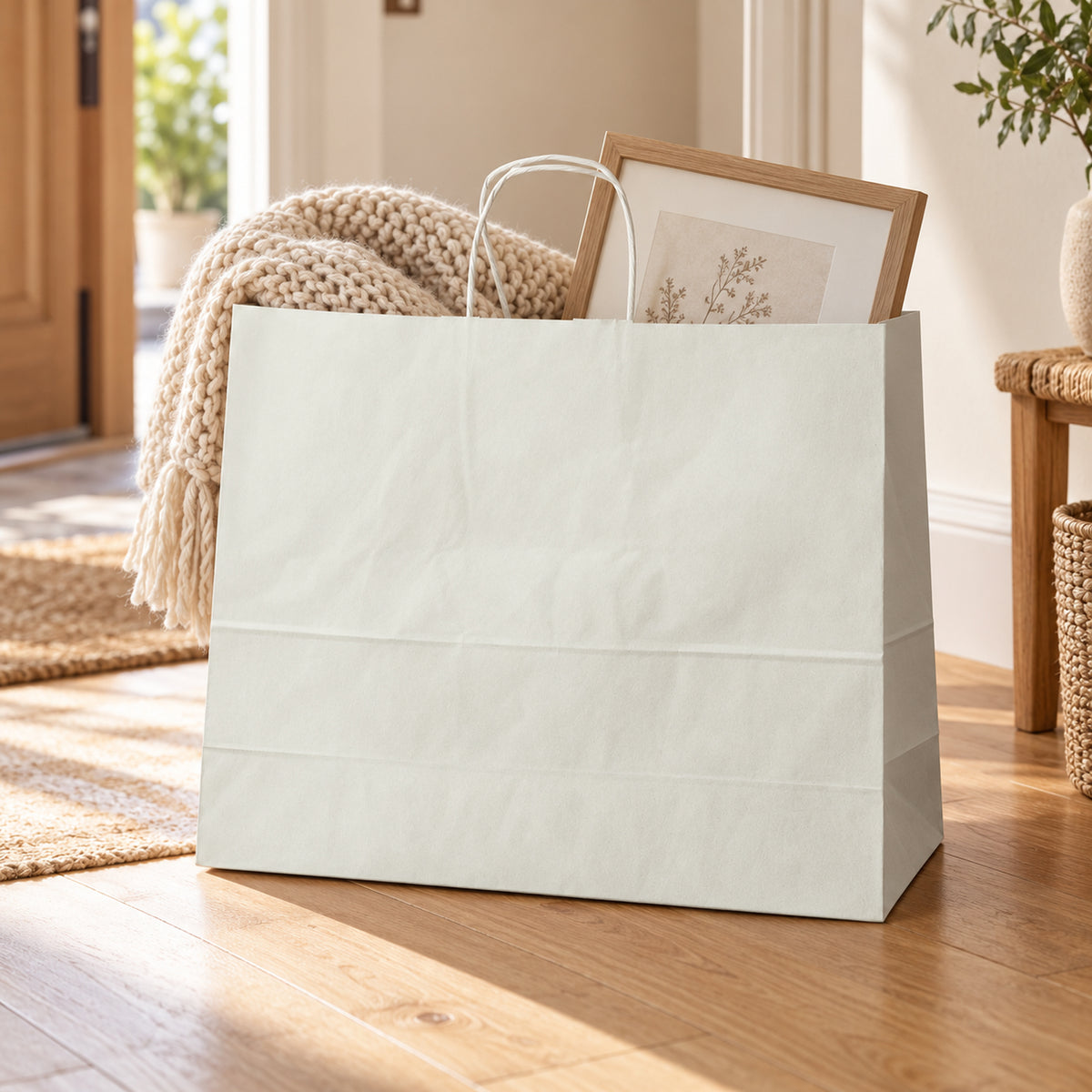 Torba Papierowa z Uchwytem Skręcanym 500x180x390mm - Biała
