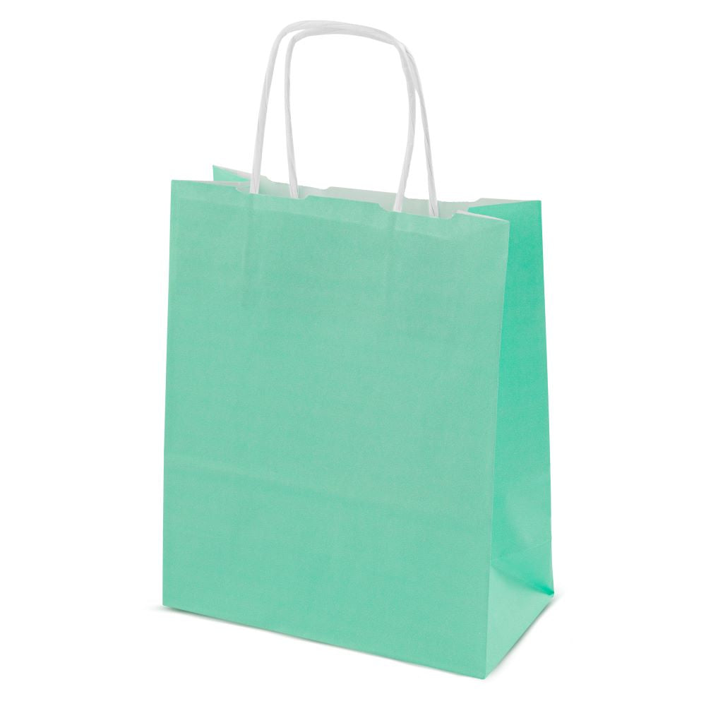 Torba papierowa z uchwytem skręcanym 180x80x225mm Zielona pastelowa
