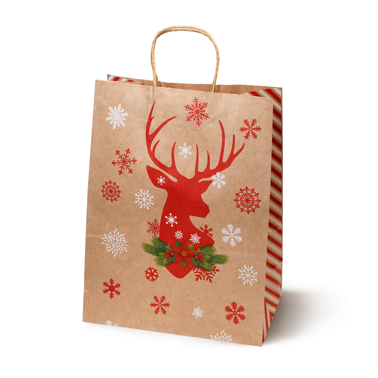 Torba papierowa świąteczna 260x120x330mm Renifer Choinka Sanie Czapka 4szt.