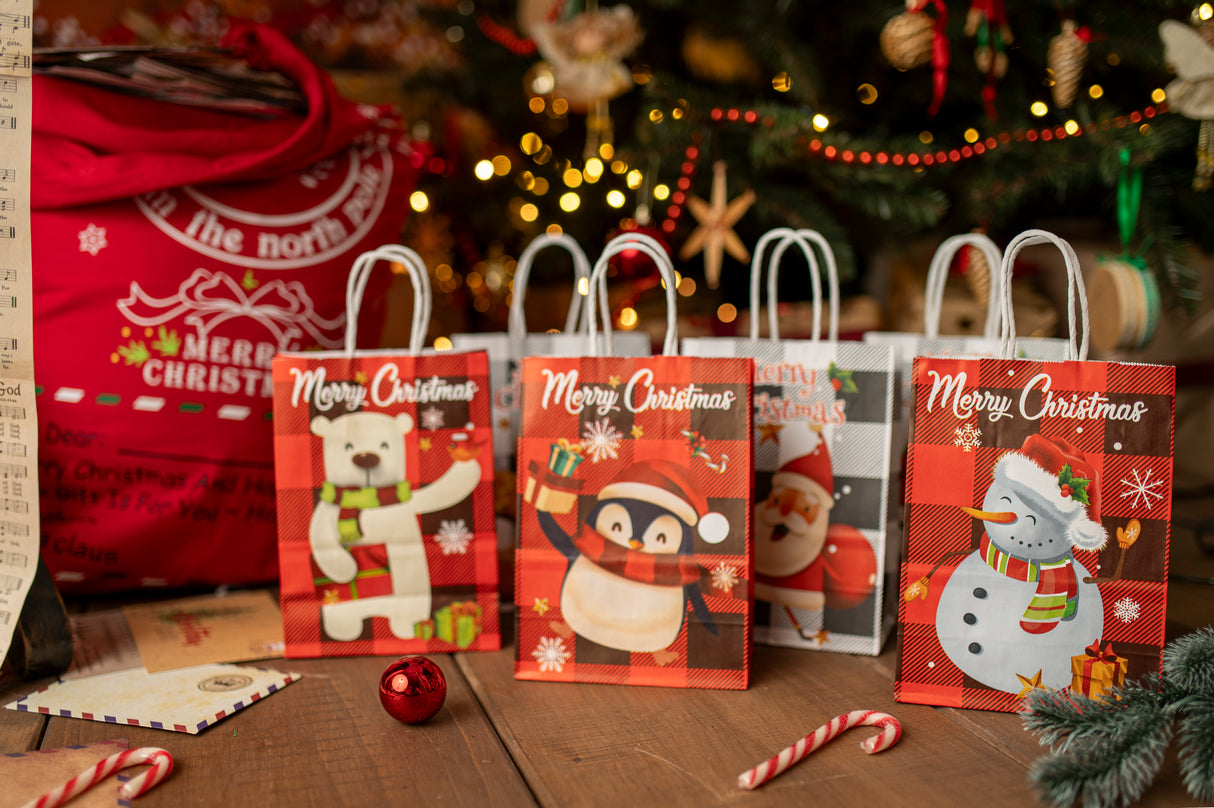 Torba papierowa świąteczna 150x80x210mm Merry Christmas Kratka 6szt.