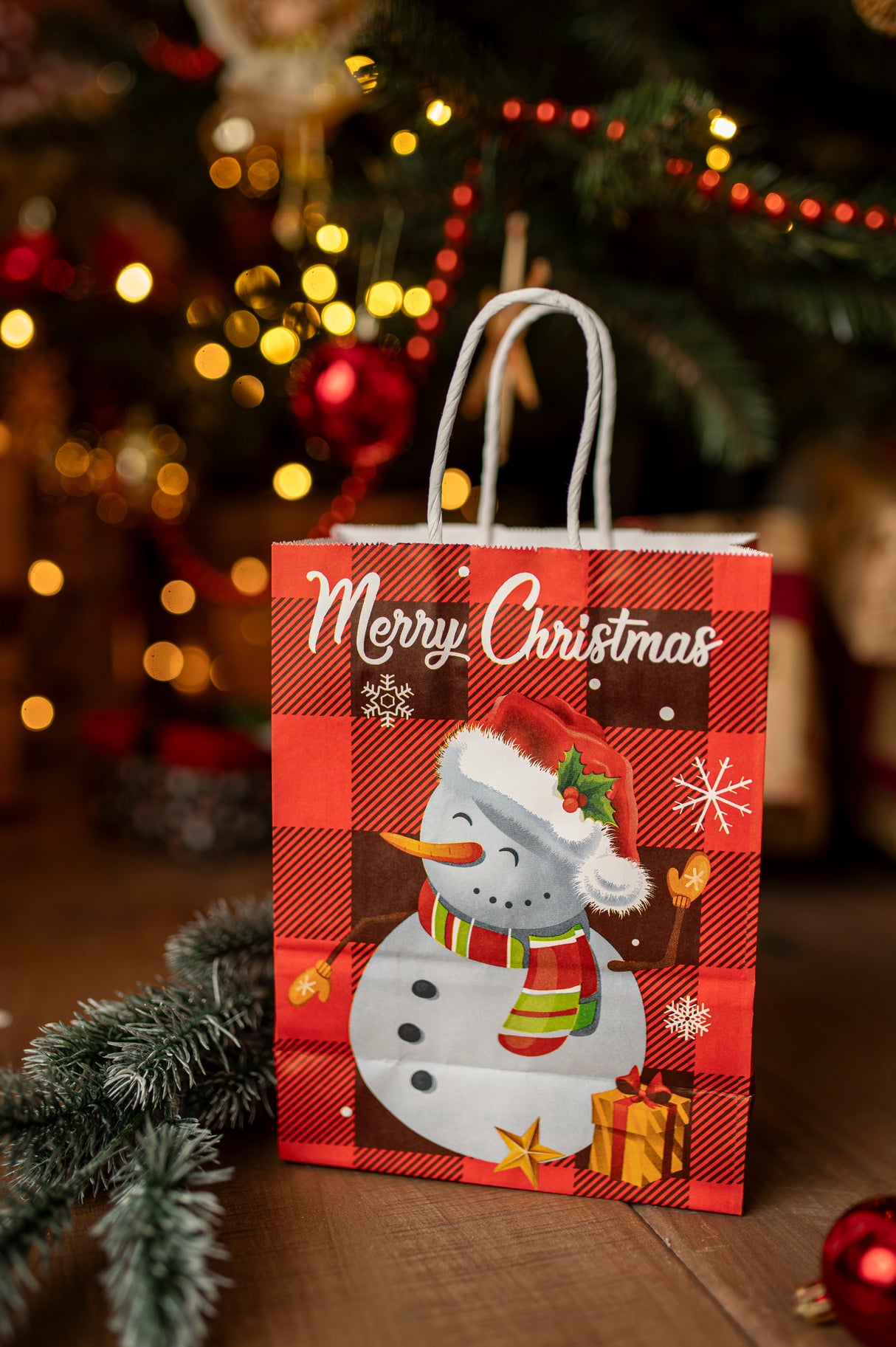 Torba papierowa świąteczna 150x80x210mm Merry Christmas Kratka 6szt.