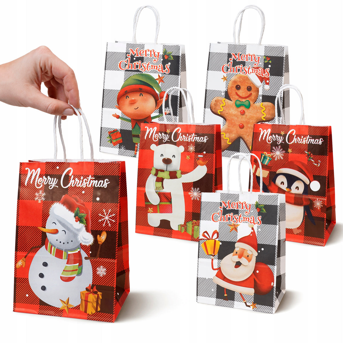 Torba papierowa świąteczna 150x80x210mm Merry Christmas Kratka 6szt.