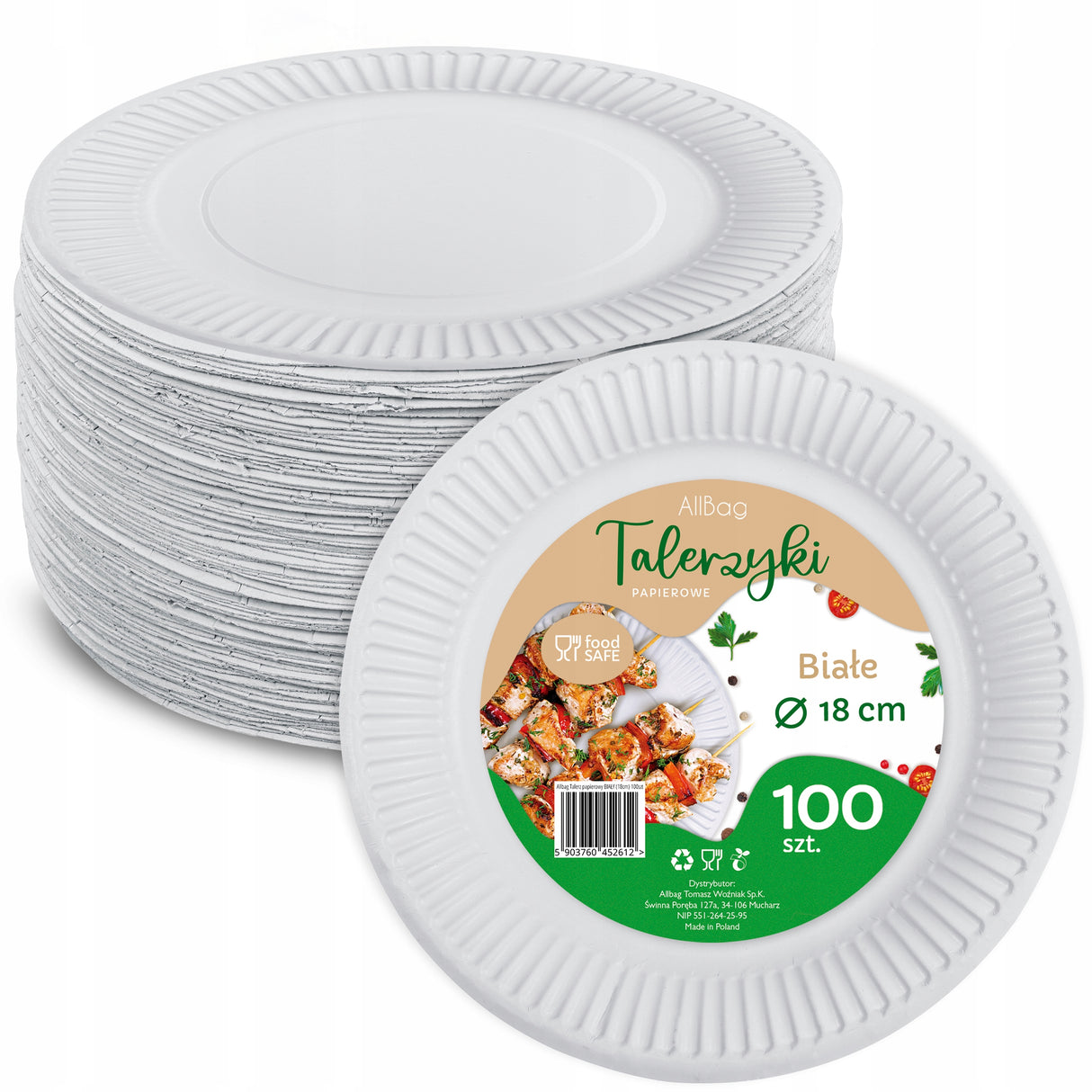 Talerzyki papierowe BIAŁE 18 cm 100 szt.