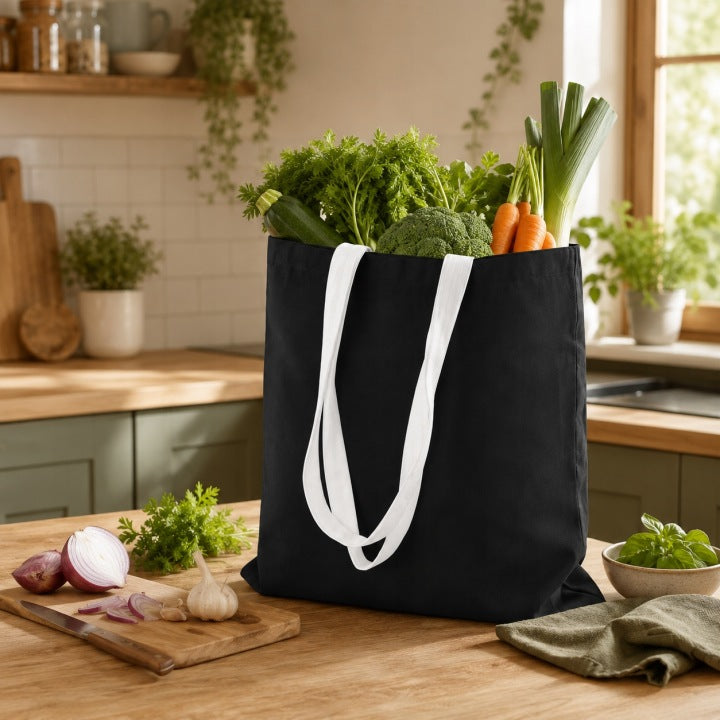 Torba Bawełniana 380x420mm Czarna Uchwyt: Biały 70 cm