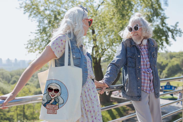 Torba Bawełniana personalizowana Karykatura Prezent na Dzień Babci Ecru