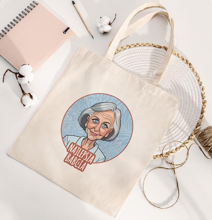 Torba Bawełniana personalizowana Karykatura Prezent na Dzień Babci Ecru