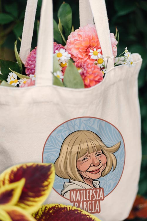 Torba Bawełniana personalizowana Karykatura Prezent na Dzień Babci Ecru