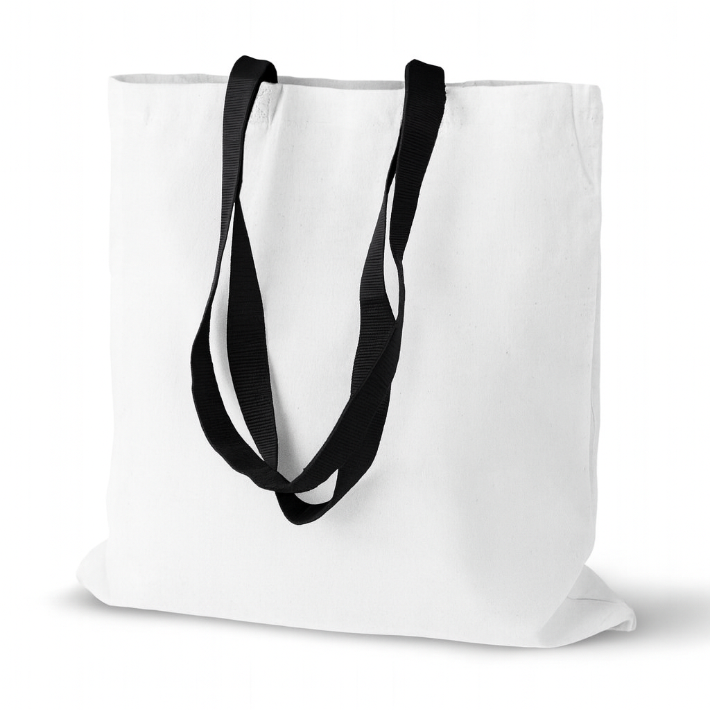 Torba bawełniana 380x420mm Biała garsonka Uchwyt czarny kaletniczy: 70cm