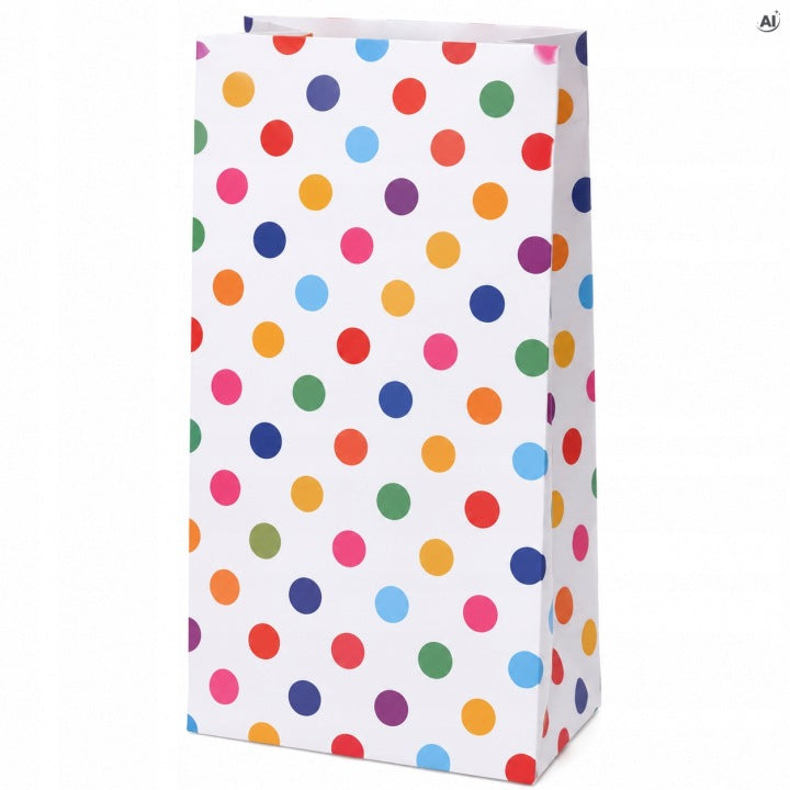 Torba papierowa klockowa 130x80x235mm kolorowe kropki 25szt.