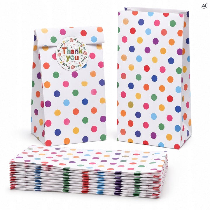 Torba papierowa klockowa 130x80x235mm kolorowe kropki 25szt.
