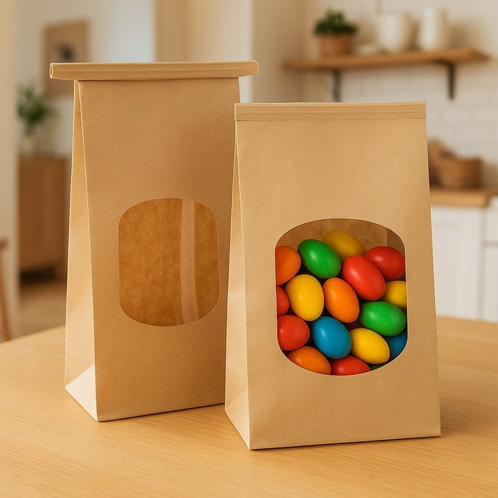 Torba papierowa klockowa 90x55x180mm Brązowa z okienkiem 20szt.