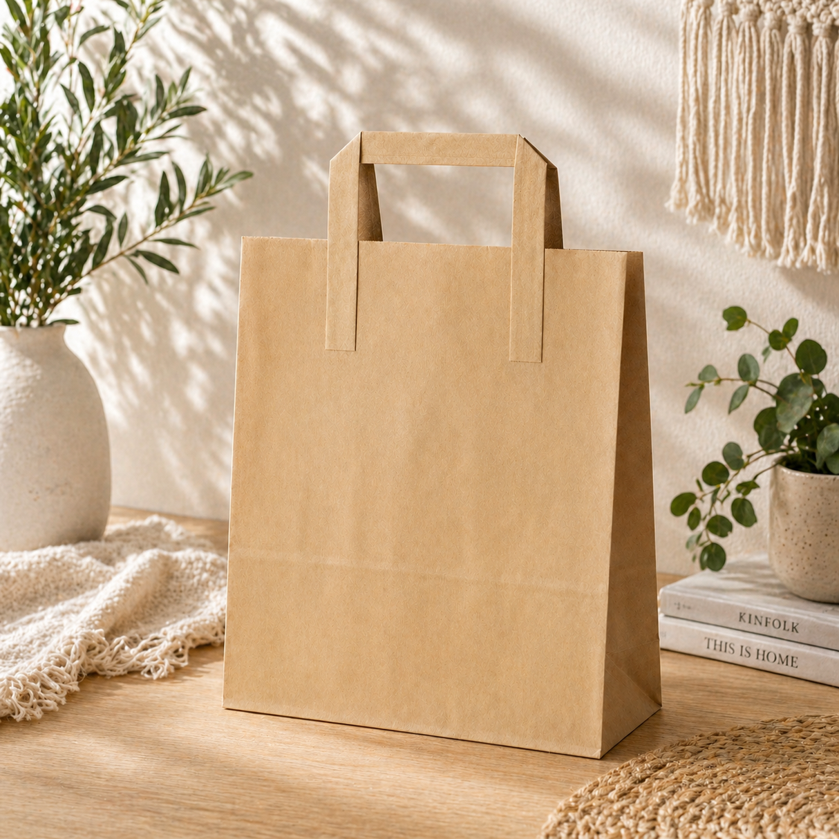 Torba papierowa z Uchwytem Płaskim 180x90x220 mm Brązowa