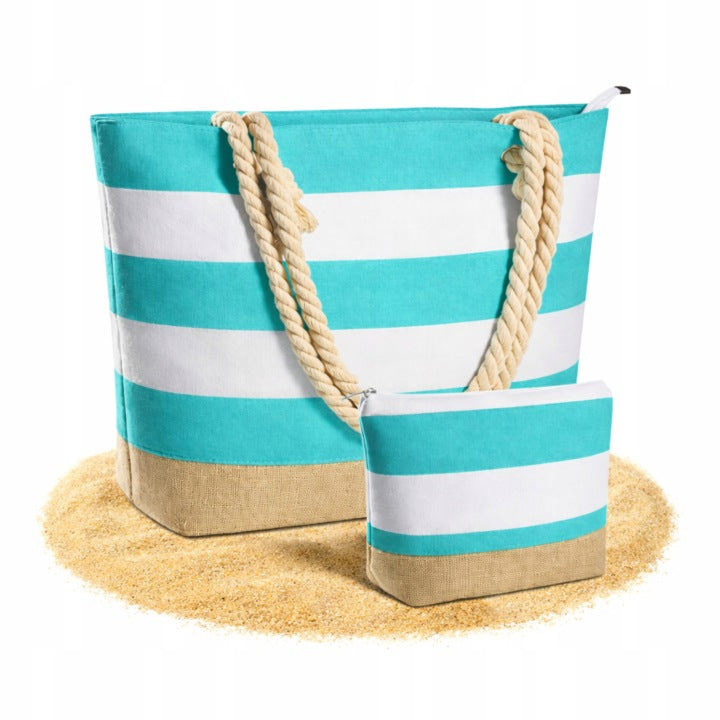 Torba plażowa turystyczna w paski 460x150x380mm Turkusowa