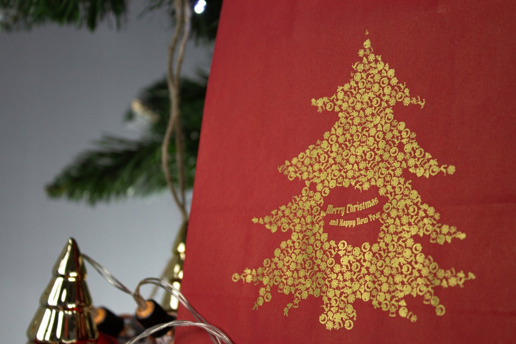 Torba papierowa świąteczna 180x80x225mm Złota Choinka