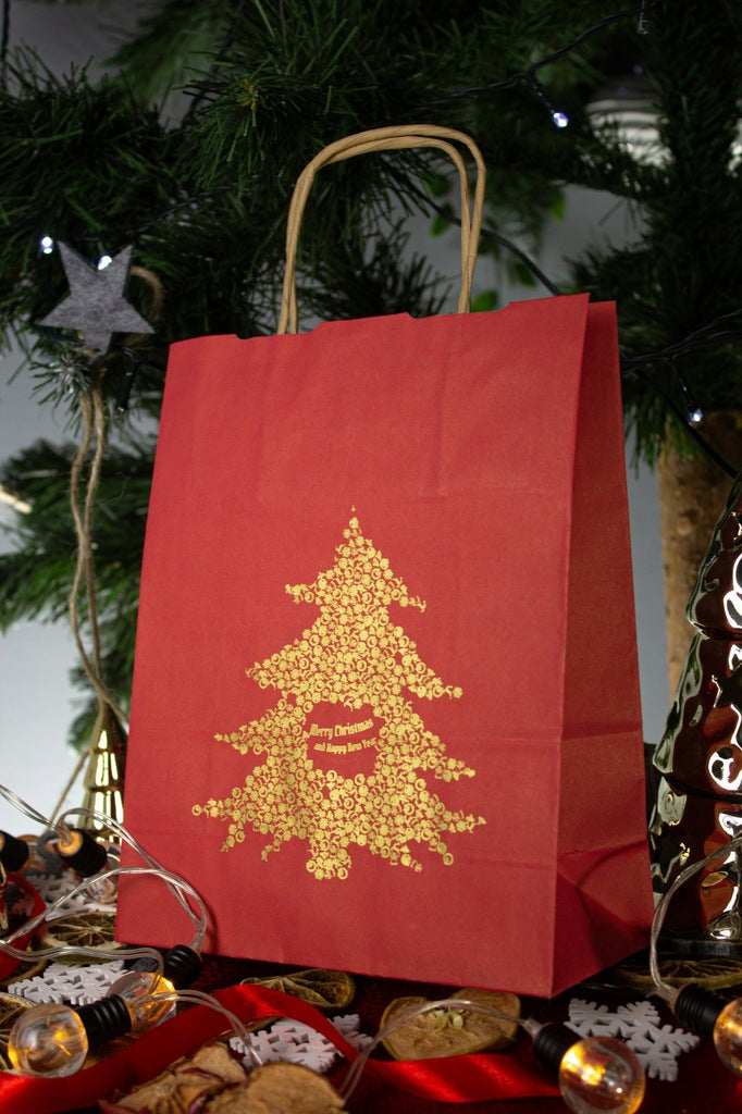 Torba papierowa świąteczna 180x80x225mm Złota Choinka