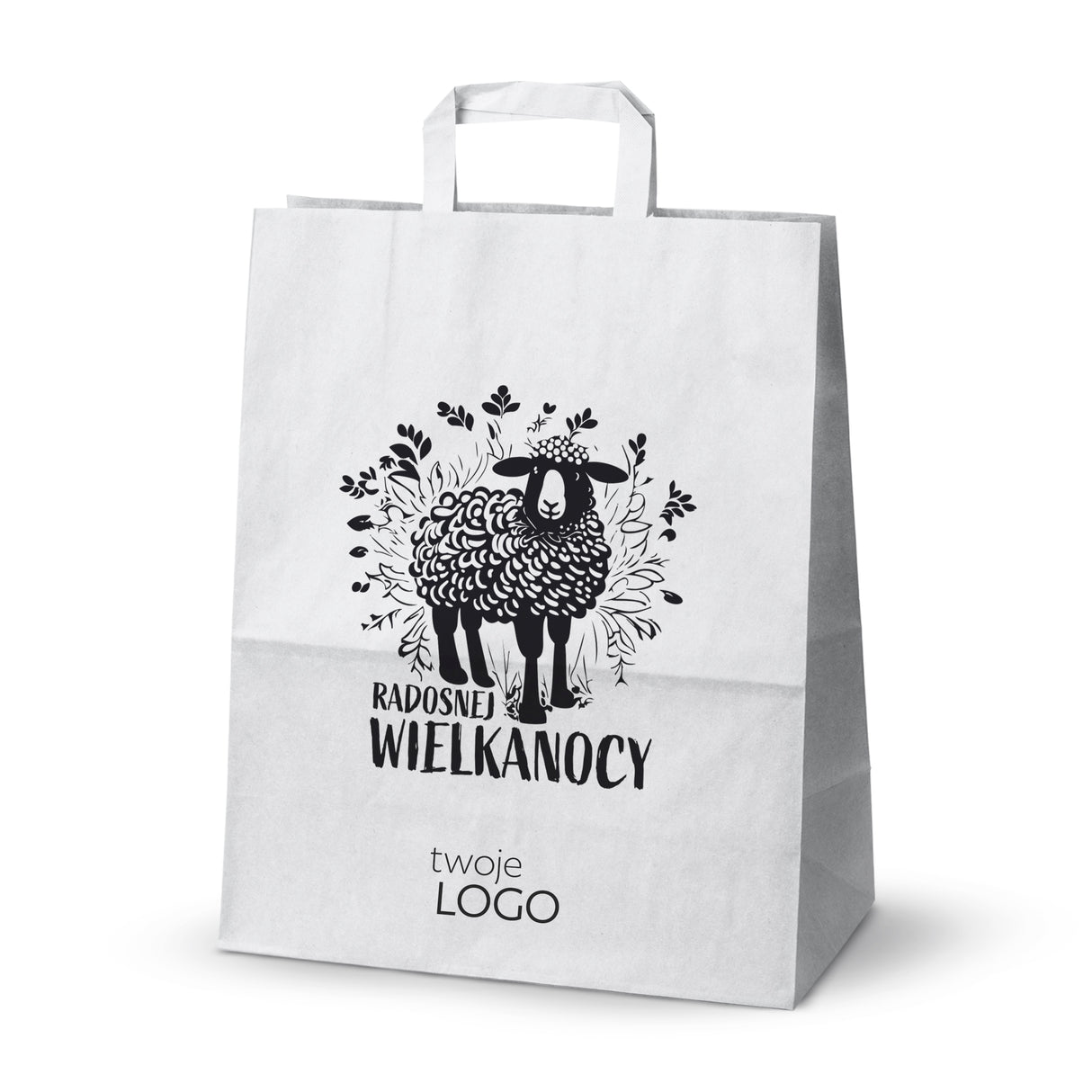 Torba papierowa 50szt. 320x160x390mm BIAŁA RADOSNEJ WIELKANOCY