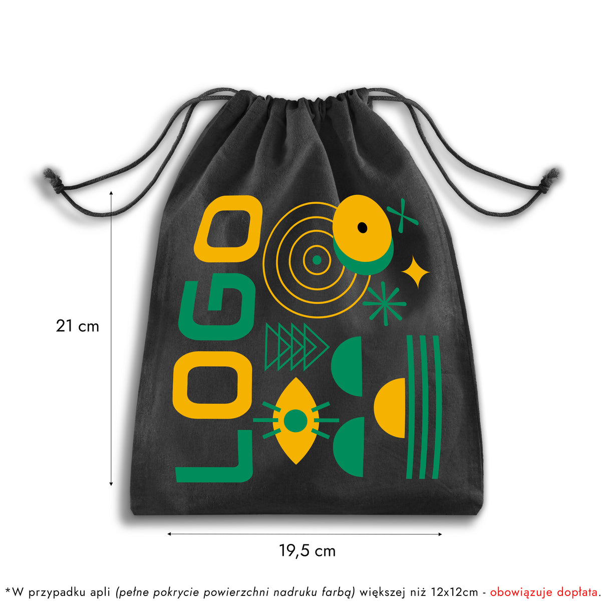 Worek bawełniany z nadrukiem 250x300mm Czarny od 50szt.