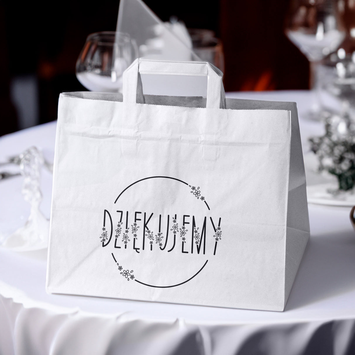 Torebki weselne 320x220x245mm Białe Dziękujemy 50szt.