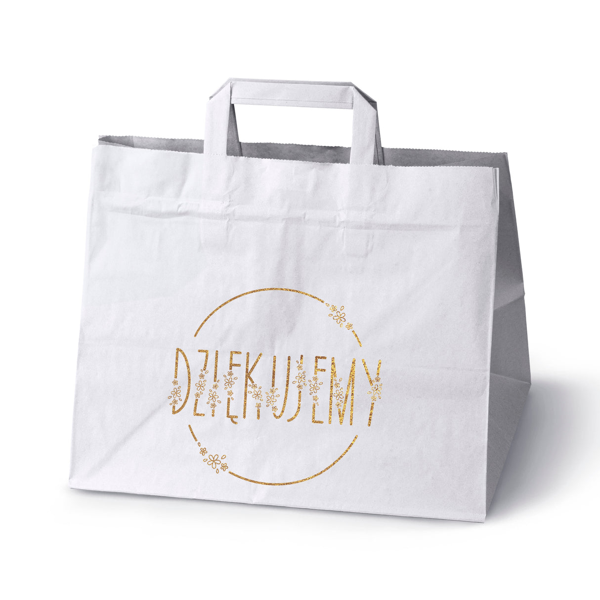 Torebki weselne 320x220x245mm Białe ze złotym nadrukiem Dziękujemy 50szt.