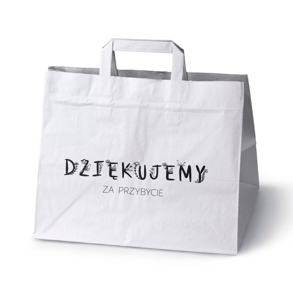 Torebki weselne 320x220x245mm Białe Dziękujemy za przybycie 50szt.