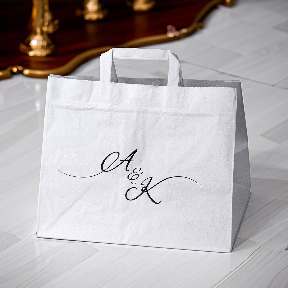 Torebki weselne 320x220x245mm Białe Inicjały 50szt.
