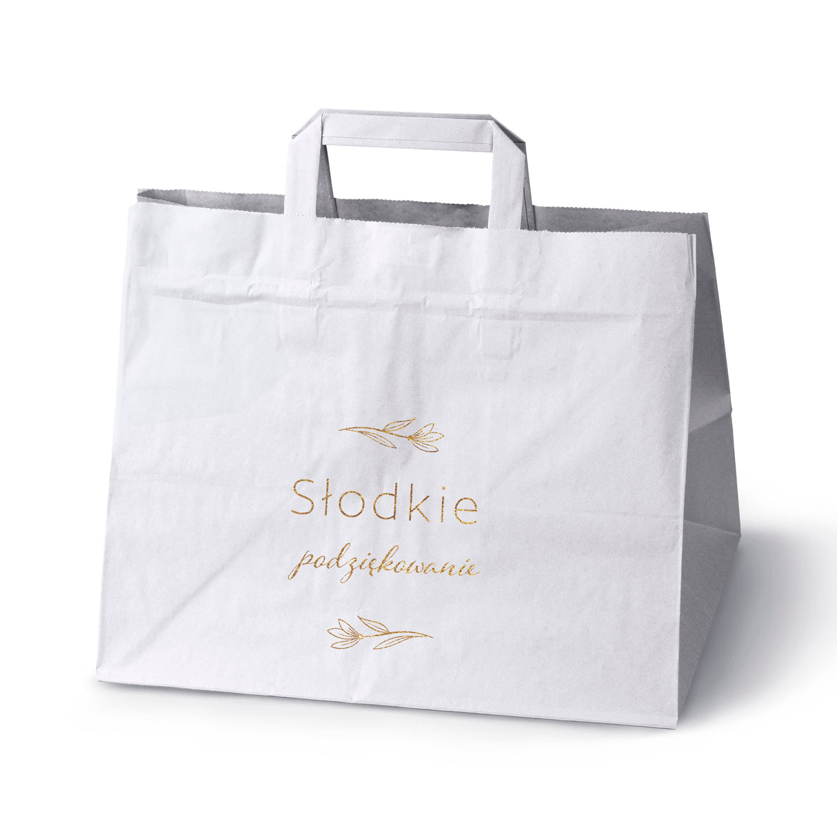 Torebki weselne 320x220x245mm Białe ze złotym nadrukiem Słodkie podziękowanie 50szt.