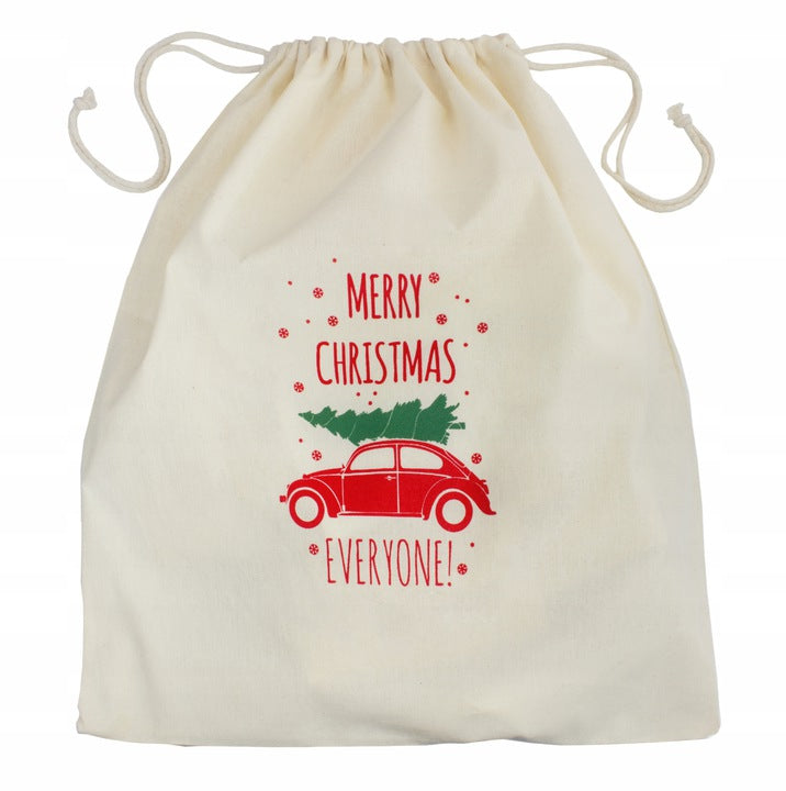 Woreczek bawełniany 17x20 cm Ecru Samochód Merry Christmas