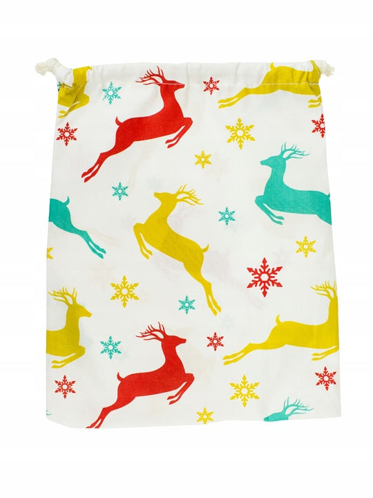 Woreczek bawełniany 25x30 cm Kolorowe Renifery