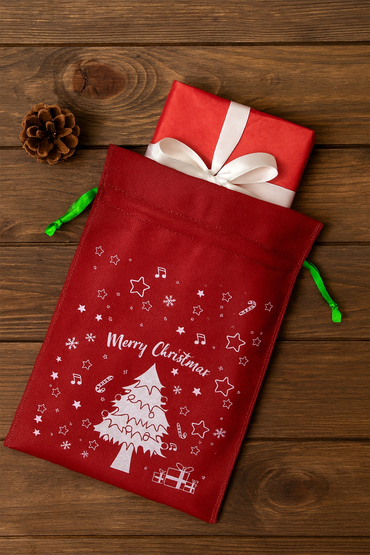 Worek wigofilowy 250x350mm Czerwony Merry Christmas 10szt.