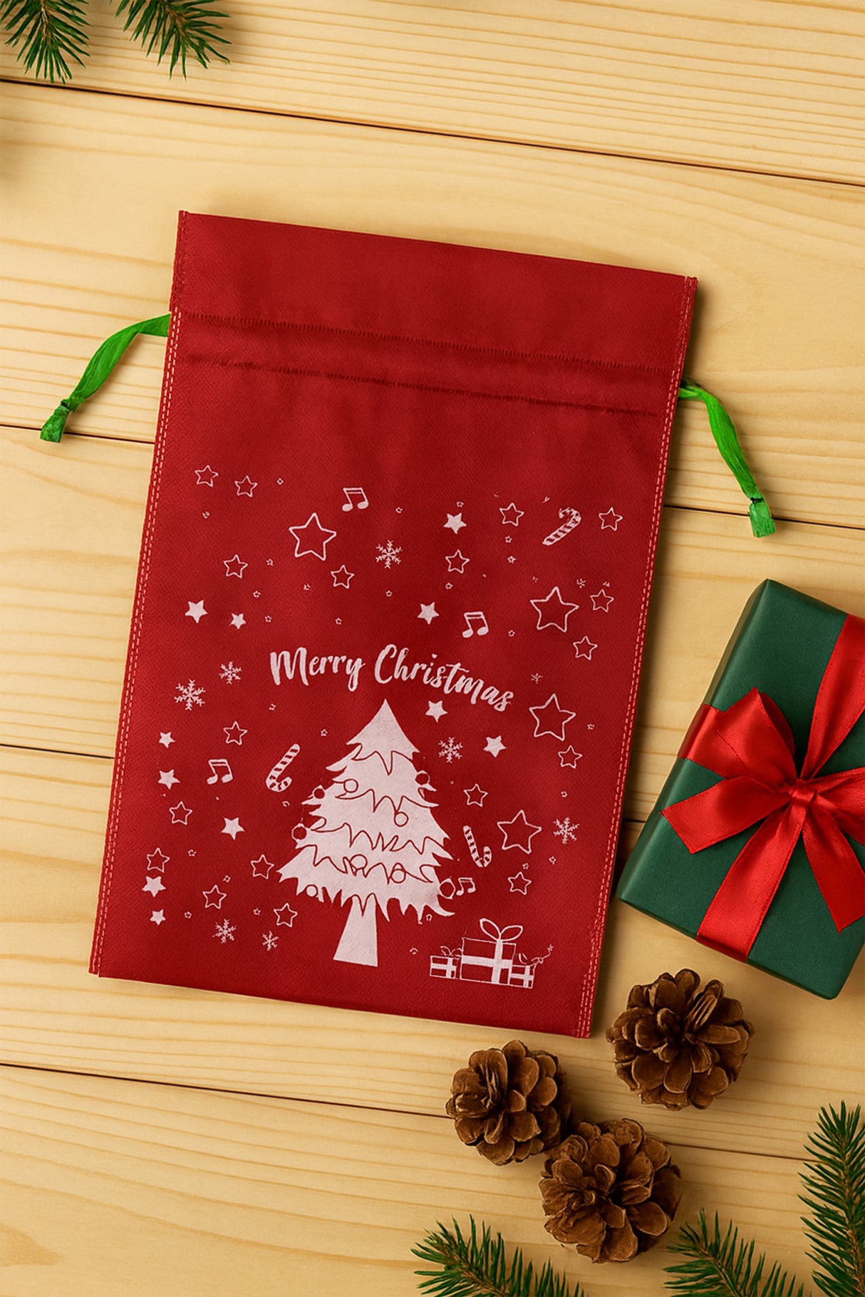 Worek wigofilowy 250x350mm Czerwony Merry Christmas 10szt.