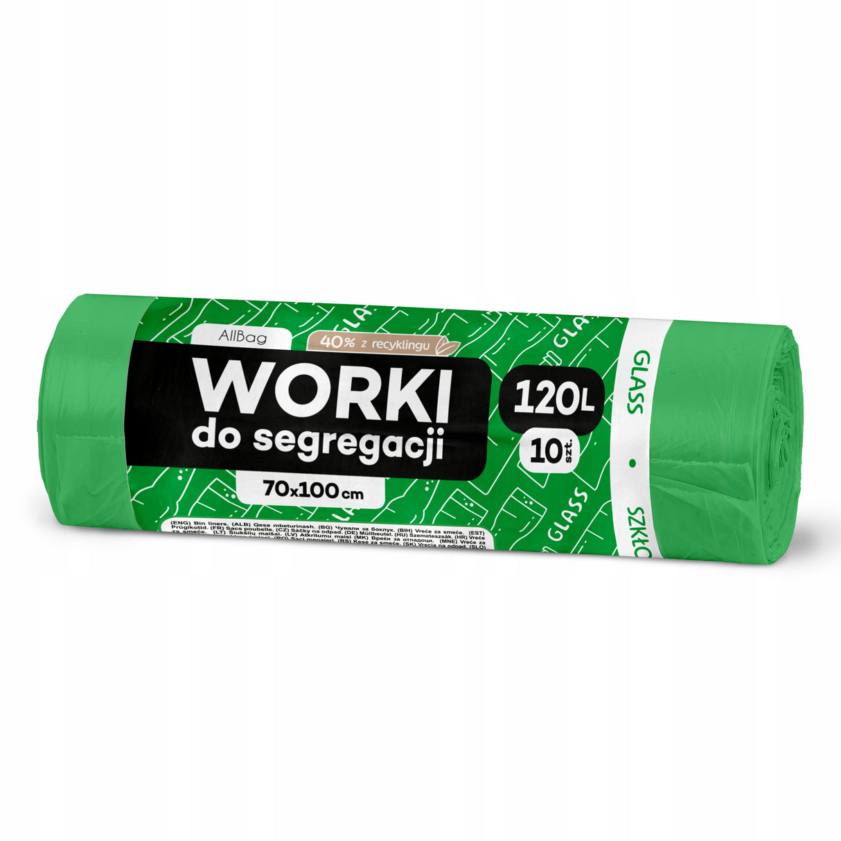 Zielone worki na śmieci z recyklingu 120 L