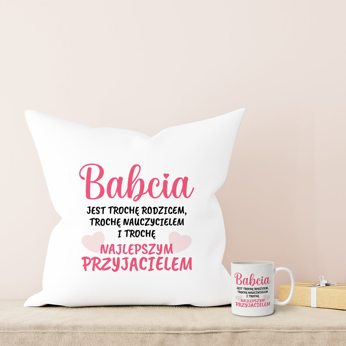 Zestaw Poduszka Kubek Dziadek najlepszy przyjaciel Babcia najlepszy przyjaciel Prezent na Dzień Babci i Dziadka