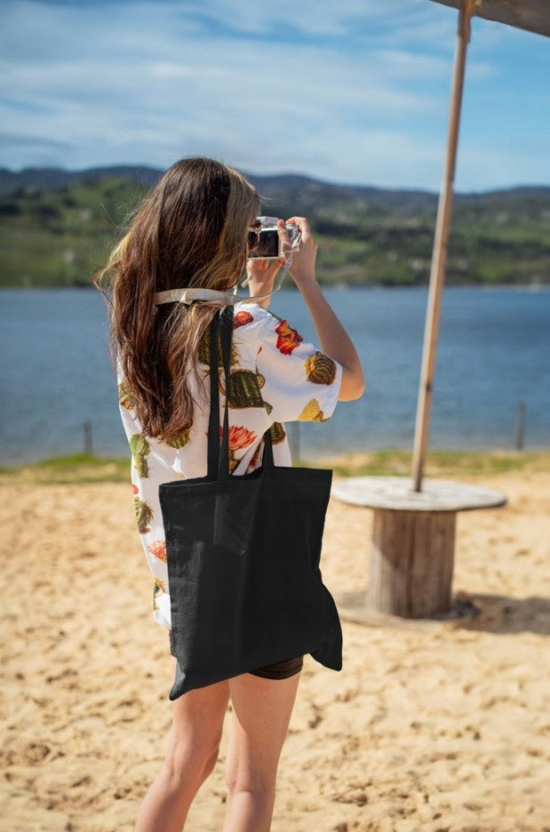 Torba Bawełniana Czarna Długi Uchwyt 38x12x35cm