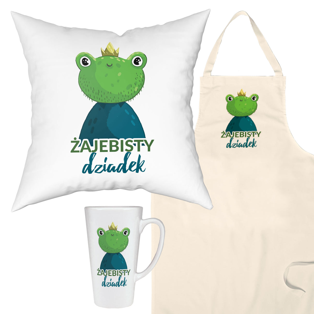 Zestaw Fartuch,Kubek,Poduszka Żajebisty Dziadek Prezent na Dzień Dziadka