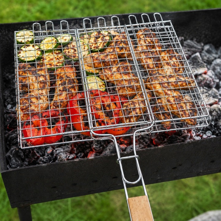 Zamykana kratka do grillowania z drewnianą rączką