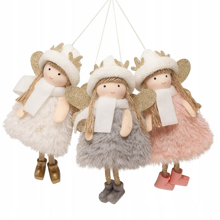 Zestaw aniołków z futerkiem i czapką renifera