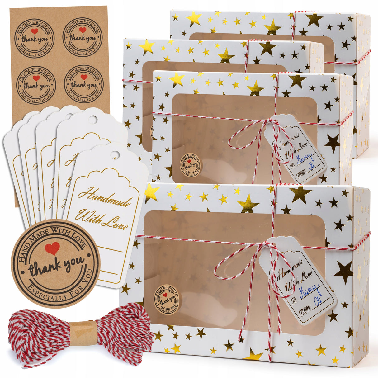 Zestaw świątecznych pudełek w Złote Gwiazdki 6szt.