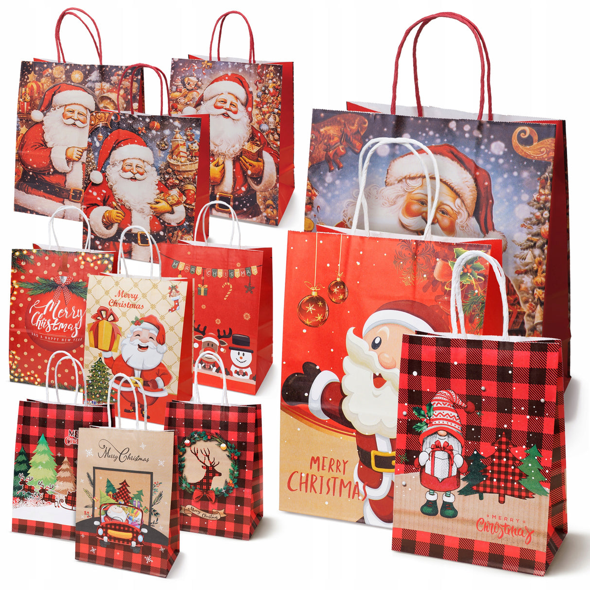 Zestaw świątecznych toreb papierowych 12 szt. Czerwony
