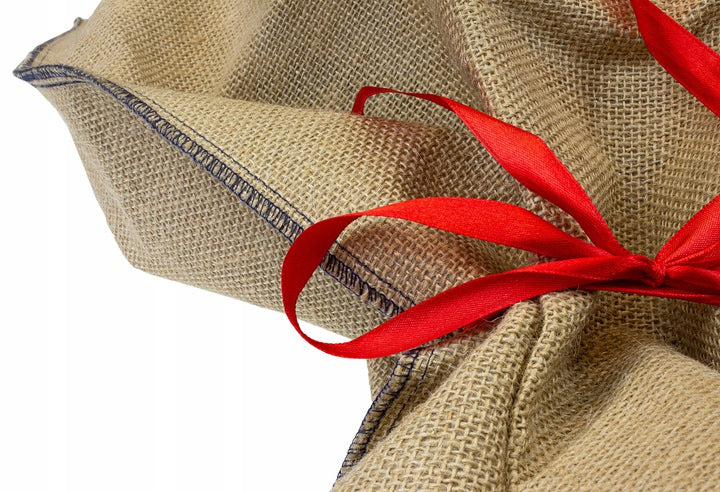 Worek świąteczny JUTOWY na prezenty 51x84cm czarne obszycie