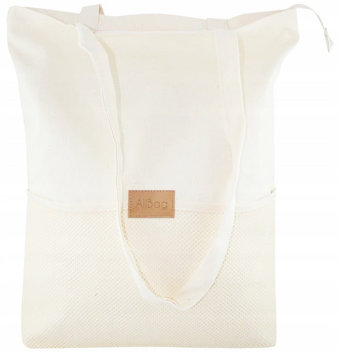 Torba shopper materiałowa siatka metka ALLBAG 36x8,5x42 ECRU