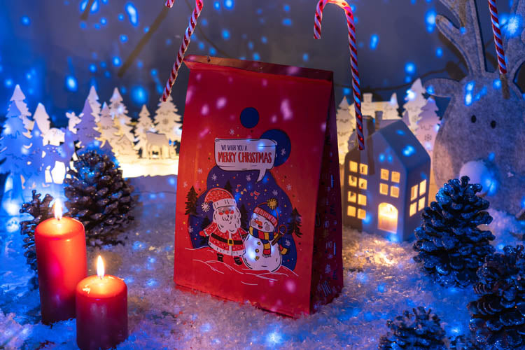Torba papierowa świąteczna 160x80x270mm Mikołaj i Bałwan