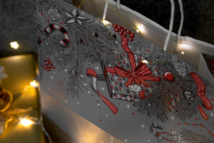 Torba papierowa świąteczna 320x160x380mm Szara Merry Christmas