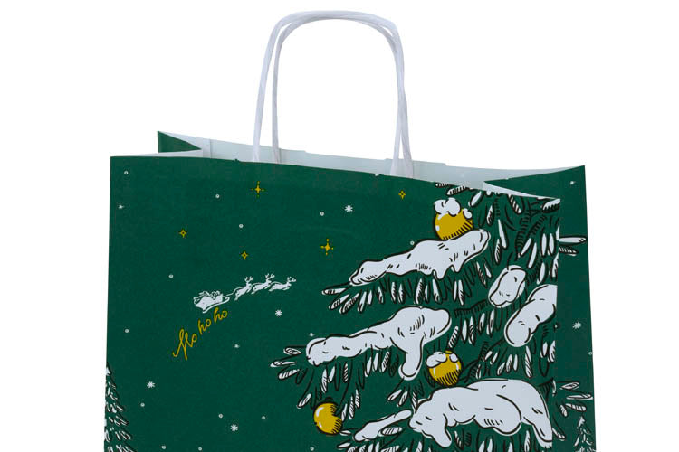 Torba papierowa świąteczna 240x100x320mm Zielona Choinka